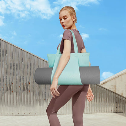 Yoga Mat Bag for Women, Pure Cotton Canvas Yoga Tote with Wet/Dry Pocket, Bottle Holder & Inner Zipper Pocket, Yoga Mat Carrier Bag for Pilates, Gym, Travel, Beach