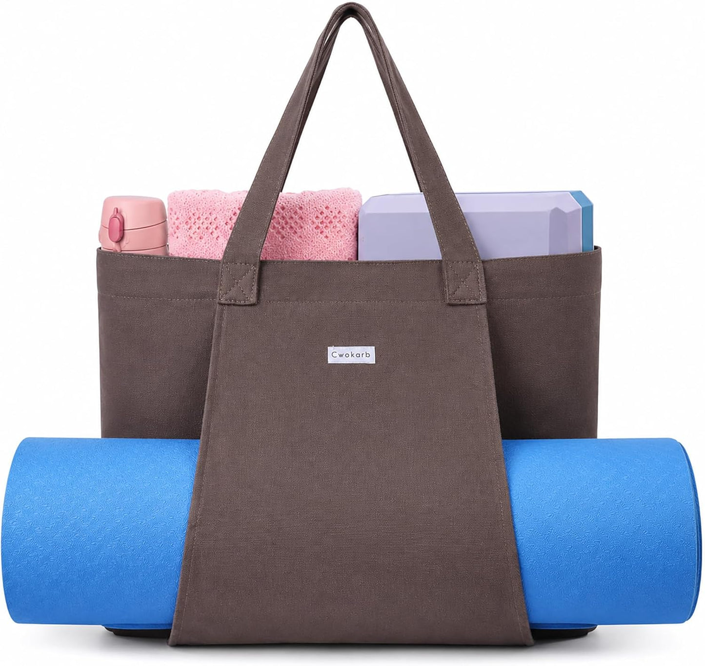 Yoga Mat Bag for Women, Pure Cotton Canvas Yoga Tote with Wet/Dry Pocket, Bottle Holder & Inner Zipper Pocket, Yoga Mat Carrier Bag for Pilates, Gym, Travel, Beach