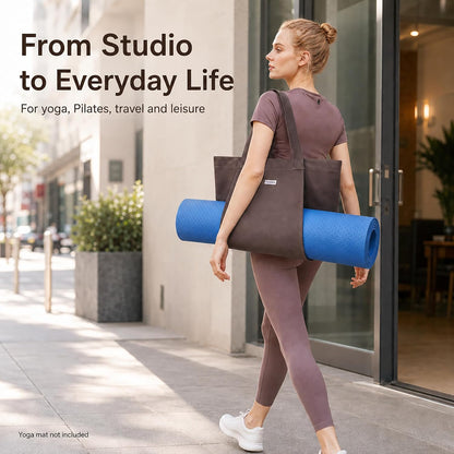 Yoga Mat Bag for Women, Pure Cotton Canvas Yoga Tote with Wet/Dry Pocket, Bottle Holder & Inner Zipper Pocket, Yoga Mat Carrier Bag for Pilates, Gym, Travel, Beach