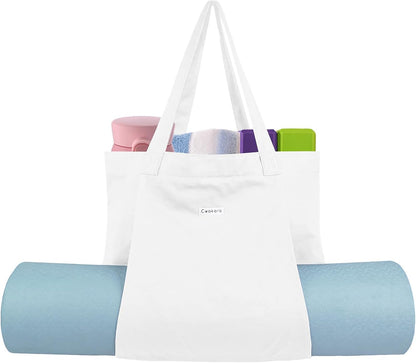 Yoga Mat Bag for Women, Pure Cotton Canvas Yoga Tote with Wet/Dry Pocket, Bottle Holder & Inner Zipper Pocket, Yoga Mat Carrier Bag for Pilates, Gym, Travel, Beach