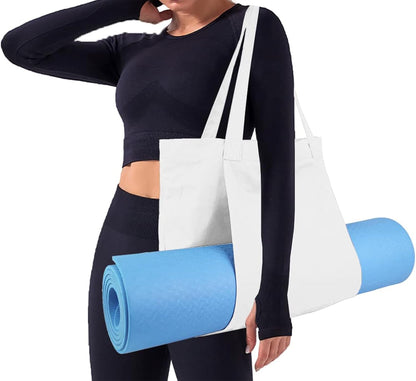Yoga Mat Bag for Women, Pure Cotton Canvas Yoga Tote with Wet/Dry Pocket, Bottle Holder & Inner Zipper Pocket, Yoga Mat Carrier Bag for Pilates, Gym, Travel, Beach