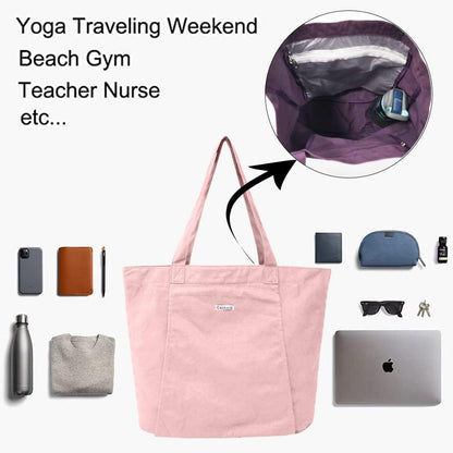 Yoga Mat Bag for Women, Pure Cotton Canvas Yoga Tote with Wet/Dry Pocket, Bottle Holder & Inner Zipper Pocket, Yoga Mat Carrier Bag for Pilates, Gym, Travel, Beach