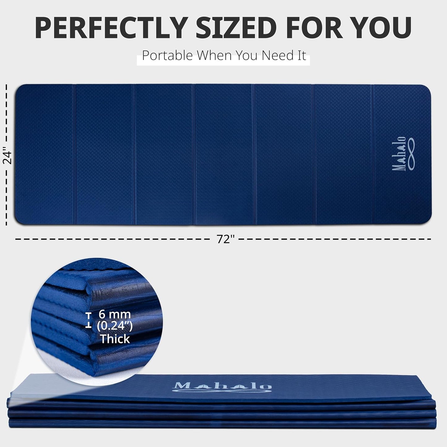 Foldable Yoga Mat + Carry Bag, 6mm 7-fold Workout Mat, Easy to Store, Anti-Slip Folding Exercise Mat for Yoga, Pilates, Home Workouts, and Floor Exercises