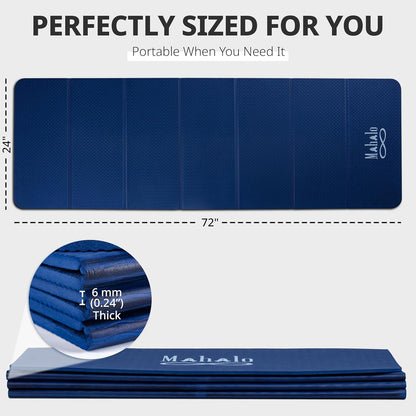 Foldable Yoga Mat + Carry Bag, 6mm 7-fold Workout Mat, Easy to Store, Anti-Slip Folding Exercise Mat for Yoga, Pilates, Home Workouts, and Floor Exercises