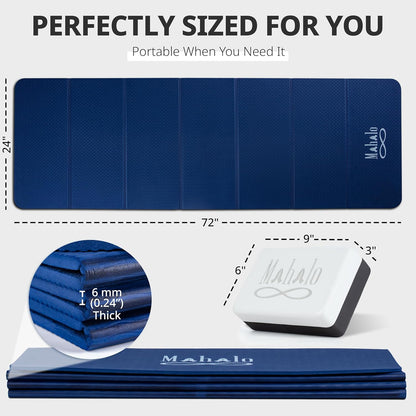 Foldable Yoga Mat + Carry Bag, 6mm 7-fold Workout Mat, Easy to Store, Anti-Slip Folding Exercise Mat for Yoga, Pilates, Home Workouts, and Floor Exercises