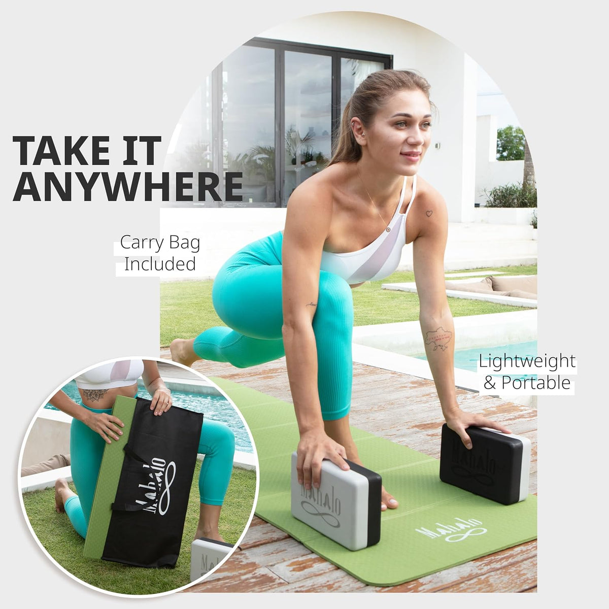 Foldable Yoga Mat + Carry Bag, 6mm 7-fold Workout Mat, Easy to Store, Anti-Slip Folding Exercise Mat for Yoga, Pilates, Home Workouts, and Floor Exercises