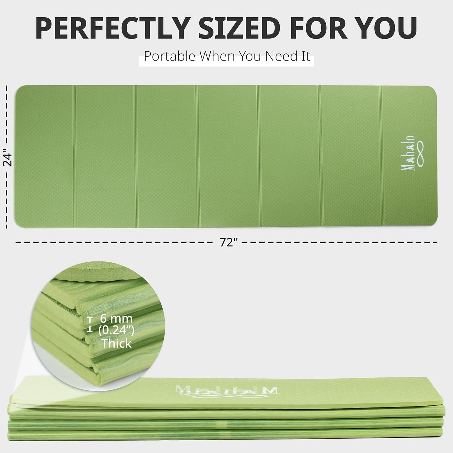 Foldable Yoga Mat + Carry Bag, 6mm 7-fold Workout Mat, Easy to Store, Anti-Slip Folding Exercise Mat for Yoga, Pilates, Home Workouts, and Floor Exercises