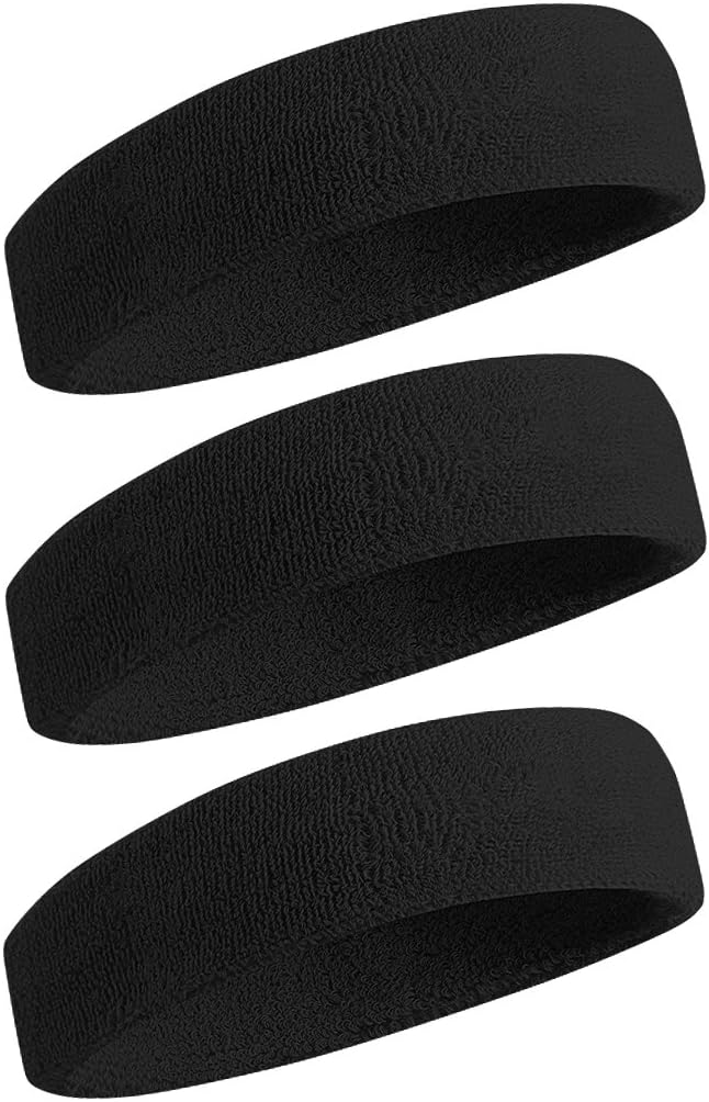 Sweatbands Sports Headband for Men & Women - Moisture Wicking Athletic Cotton Terry Cloth Sweatband for Tennis, Basketball, Running, Gym, Working Out