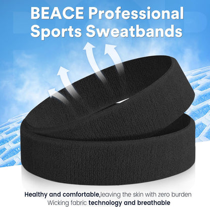 Sweatbands Sports Headband for Men & Women - Moisture Wicking Athletic Cotton Terry Cloth Sweatband for Tennis, Basketball, Running, Gym, Working Out