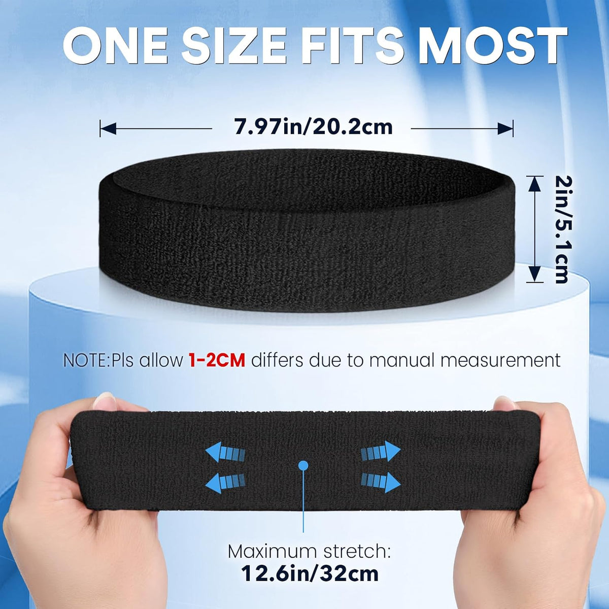 Sweatbands Sports Headband for Men & Women - Moisture Wicking Athletic Cotton Terry Cloth Sweatband for Tennis, Basketball, Running, Gym, Working Out