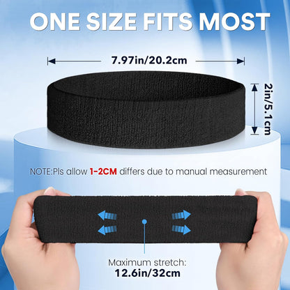 Sweatbands Sports Headband for Men & Women - Moisture Wicking Athletic Cotton Terry Cloth Sweatband for Tennis, Basketball, Running, Gym, Working Out