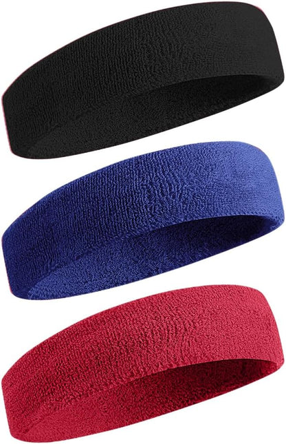 Sweatbands Sports Headband for Men & Women - Moisture Wicking Athletic Cotton Terry Cloth Sweatband for Tennis, Basketball, Running, Gym, Working Out