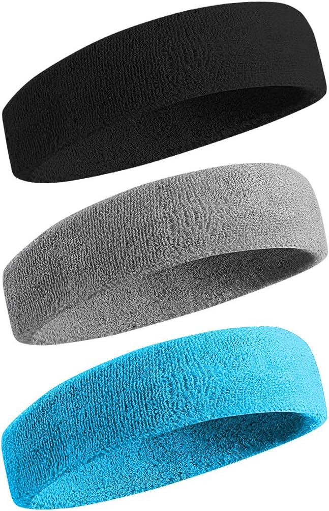 Sweatbands Sports Headband for Men & Women - Moisture Wicking Athletic Cotton Terry Cloth Sweatband for Tennis, Basketball, Running, Gym, Working Out