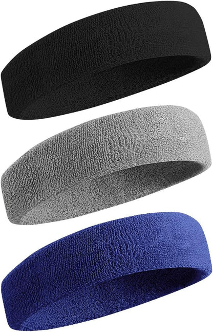 Sweatbands Sports Headband for Men & Women - Moisture Wicking Athletic Cotton Terry Cloth Sweatband for Tennis, Basketball, Running, Gym, Working Out