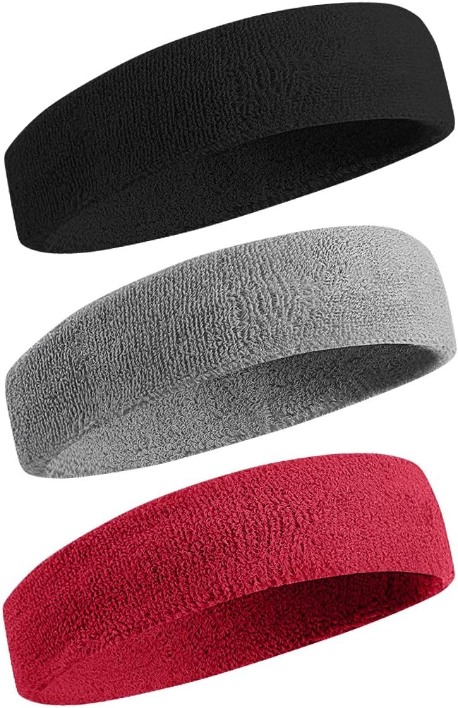 Sweatbands Sports Headband for Men & Women - Moisture Wicking Athletic Cotton Terry Cloth Sweatband for Tennis, Basketball, Running, Gym, Working Out