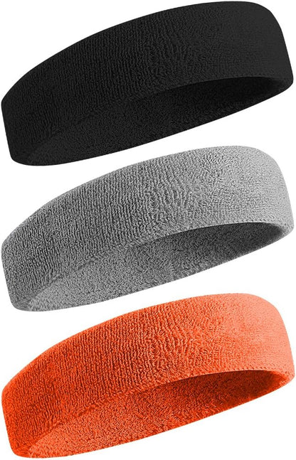Sweatbands Sports Headband for Men & Women - Moisture Wicking Athletic Cotton Terry Cloth Sweatband for Tennis, Basketball, Running, Gym, Working Out