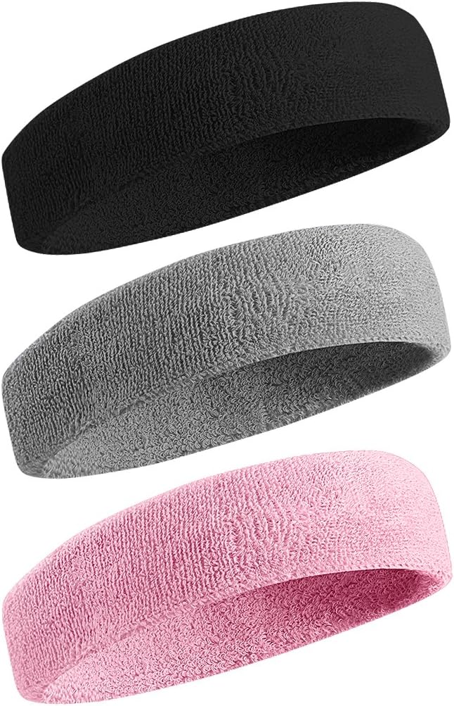 Sweatbands Sports Headband for Men & Women - Moisture Wicking Athletic Cotton Terry Cloth Sweatband for Tennis, Basketball, Running, Gym, Working Out
