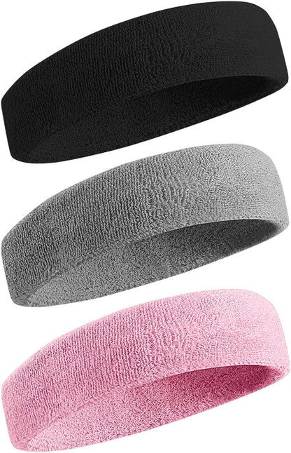 Sweatbands Sports Headband for Men & Women - Moisture Wicking Athletic Cotton Terry Cloth Sweatband for Tennis, Basketball, Running, Gym, Working Out