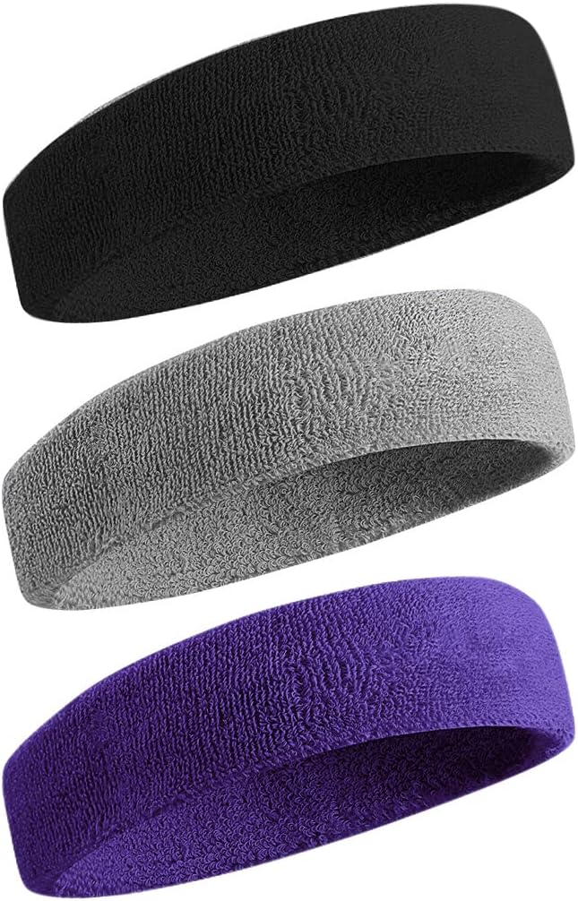 Sweatbands Sports Headband for Men & Women - Moisture Wicking Athletic Cotton Terry Cloth Sweatband for Tennis, Basketball, Running, Gym, Working Out