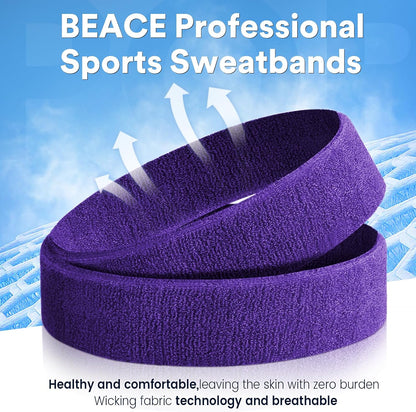 Sweatbands Sports Headband for Men & Women - Moisture Wicking Athletic Cotton Terry Cloth Sweatband for Tennis, Basketball, Running, Gym, Working Out