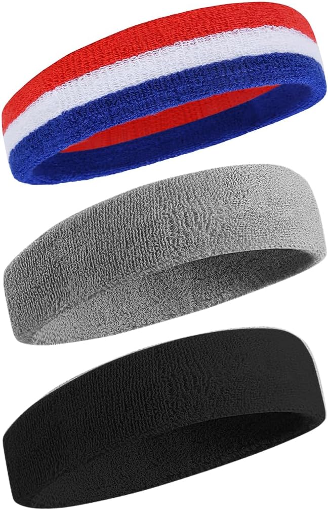 Sweatbands Sports Headband for Men & Women - Moisture Wicking Athletic Cotton Terry Cloth Sweatband for Tennis, Basketball, Running, Gym, Working Out