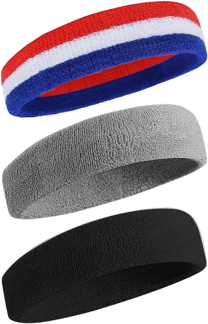 Sweatbands Sports Headband for Men & Women - Moisture Wicking Athletic Cotton Terry Cloth Sweatband for Tennis, Basketball, Running, Gym, Working Out