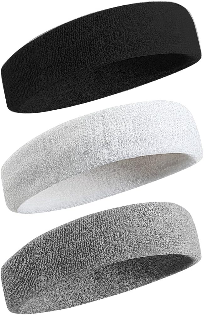 Sweatbands Sports Headband for Men & Women - Moisture Wicking Athletic Cotton Terry Cloth Sweatband for Tennis, Basketball, Running, Gym, Working Out