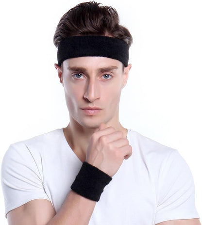 Sweatbands Sports Headband for Men & Women - Moisture Wicking Athletic Cotton Terry Cloth Sweatband for Tennis, Basketball, Running, Gym, Working Out