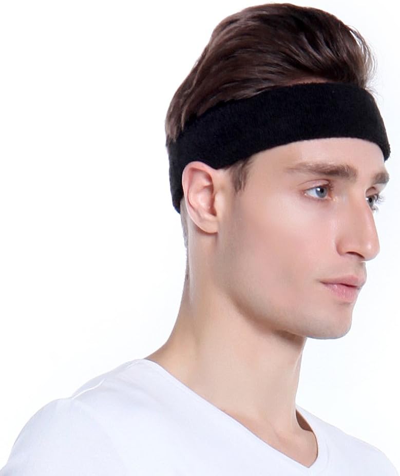 Sweatbands Sports Headband for Men & Women - Moisture Wicking Athletic Cotton Terry Cloth Sweatband for Tennis, Basketball, Running, Gym, Working Out