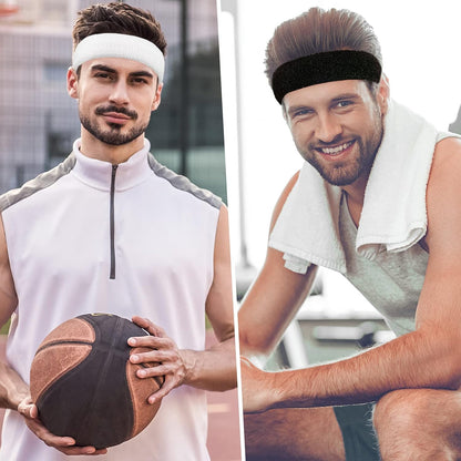 Sweatbands Sports Headband for Men & Women - Moisture Wicking Athletic Cotton Terry Cloth Sweatband for Tennis, Basketball, Running, Gym, Working Out