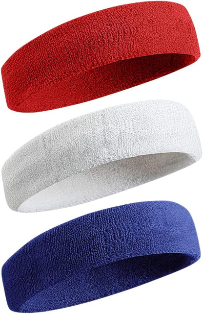 Sweatbands Sports Headband for Men & Women - Moisture Wicking Athletic Cotton Terry Cloth Sweatband for Tennis, Basketball, Running, Gym, Working Out