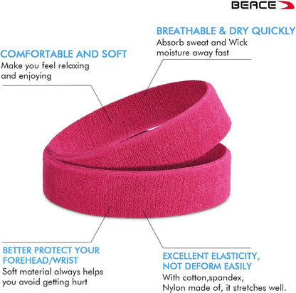 Sweatbands Sports Headband for Men & Women - Moisture Wicking Athletic Cotton Terry Cloth Sweatband for Tennis, Basketball, Running, Gym, Working Out