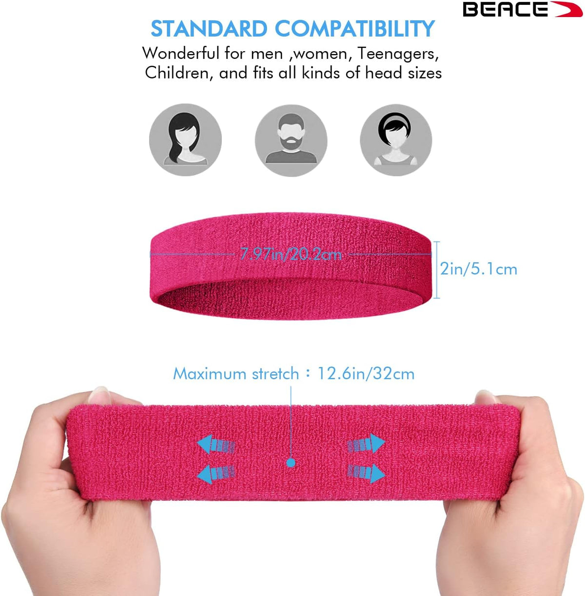 Sweatbands Sports Headband for Men & Women - Moisture Wicking Athletic Cotton Terry Cloth Sweatband for Tennis, Basketball, Running, Gym, Working Out