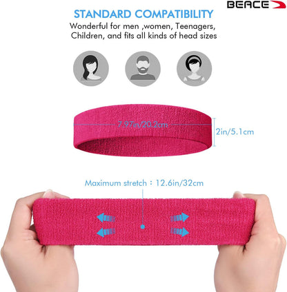 Sweatbands Sports Headband for Men & Women - Moisture Wicking Athletic Cotton Terry Cloth Sweatband for Tennis, Basketball, Running, Gym, Working Out