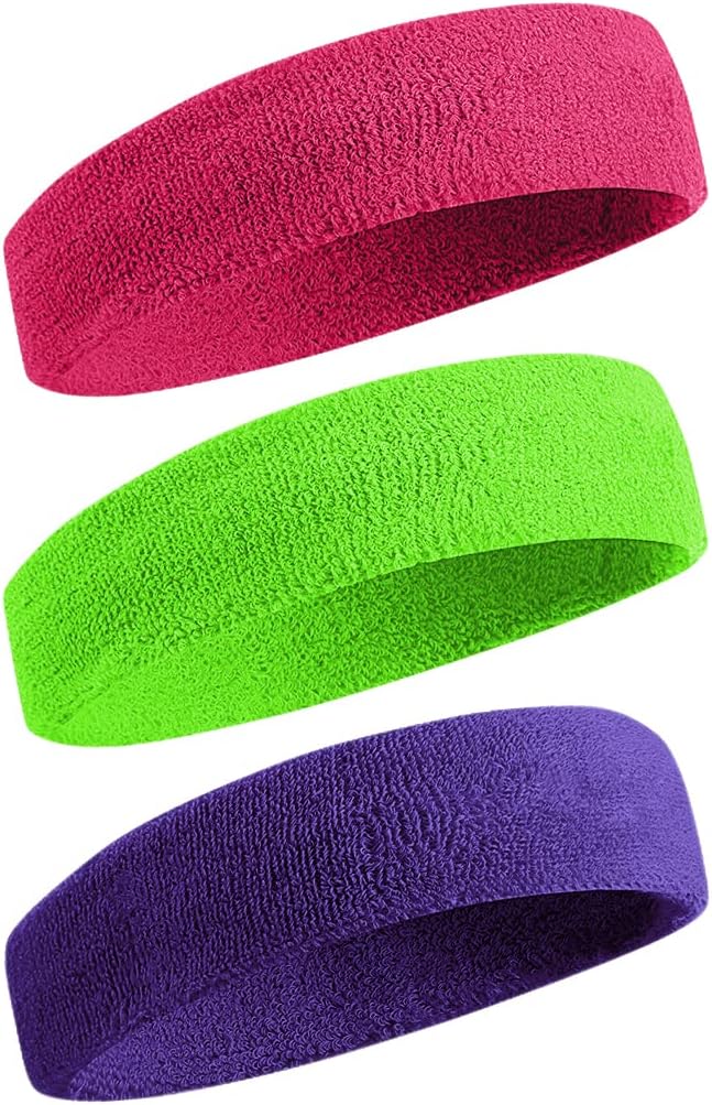 Sweatbands Sports Headband for Men & Women - Moisture Wicking Athletic Cotton Terry Cloth Sweatband for Tennis, Basketball, Running, Gym, Working Out