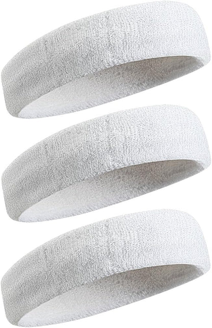 Sweatbands Sports Headband for Men & Women - Moisture Wicking Athletic Cotton Terry Cloth Sweatband for Tennis, Basketball, Running, Gym, Working Out