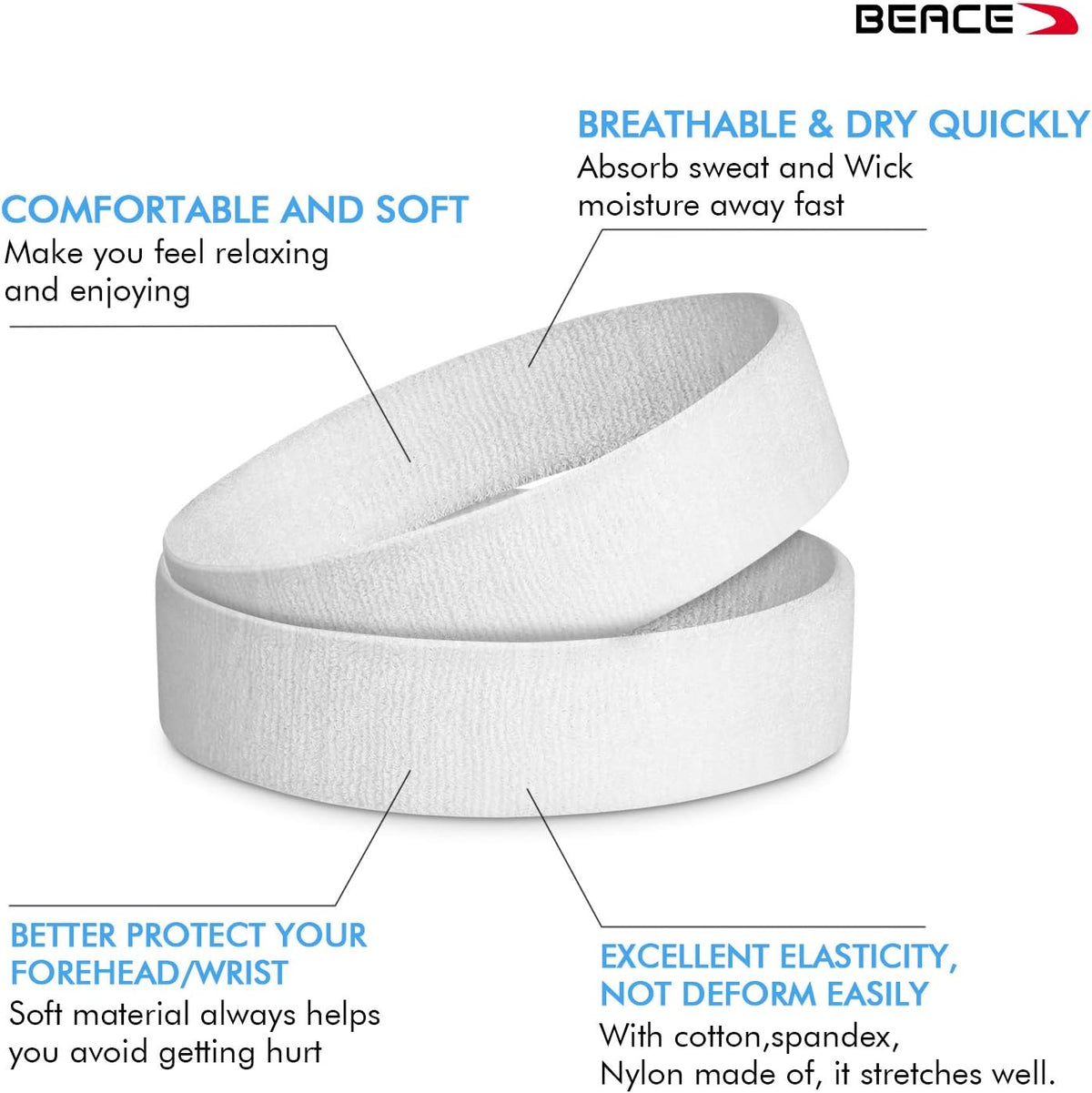 Sweatbands Sports Headband for Men & Women - Moisture Wicking Athletic Cotton Terry Cloth Sweatband for Tennis, Basketball, Running, Gym, Working Out