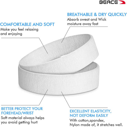 Sweatbands Sports Headband for Men & Women - Moisture Wicking Athletic Cotton Terry Cloth Sweatband for Tennis, Basketball, Running, Gym, Working Out
