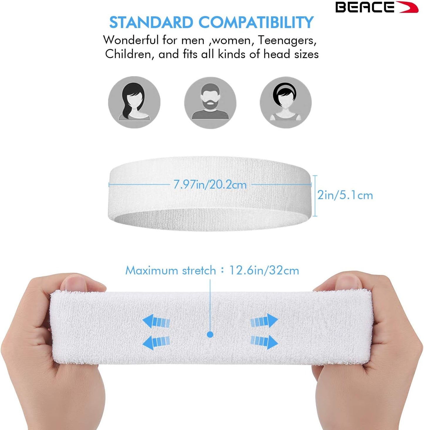 Sweatbands Sports Headband for Men & Women - Moisture Wicking Athletic Cotton Terry Cloth Sweatband for Tennis, Basketball, Running, Gym, Working Out