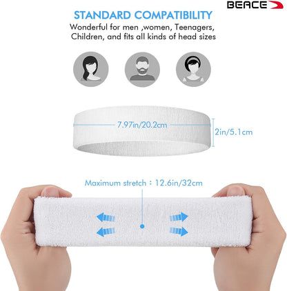 Sweatbands Sports Headband for Men & Women - Moisture Wicking Athletic Cotton Terry Cloth Sweatband for Tennis, Basketball, Running, Gym, Working Out