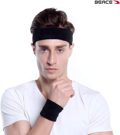 Sweatbands Sports Headband for Men & Women - Moisture Wicking Athletic Cotton Terry Cloth Sweatband for Tennis, Basketball, Running, Gym, Working Out