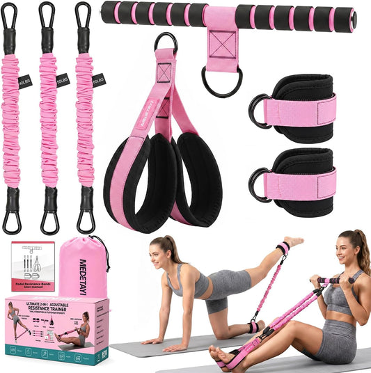Pedal Resistance Band, 40/50/60 lbs with Handles & Ankle Straps