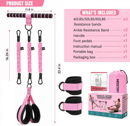 Pedal Resistance Band, 40/50/60 lbs with Handles & Ankle Straps