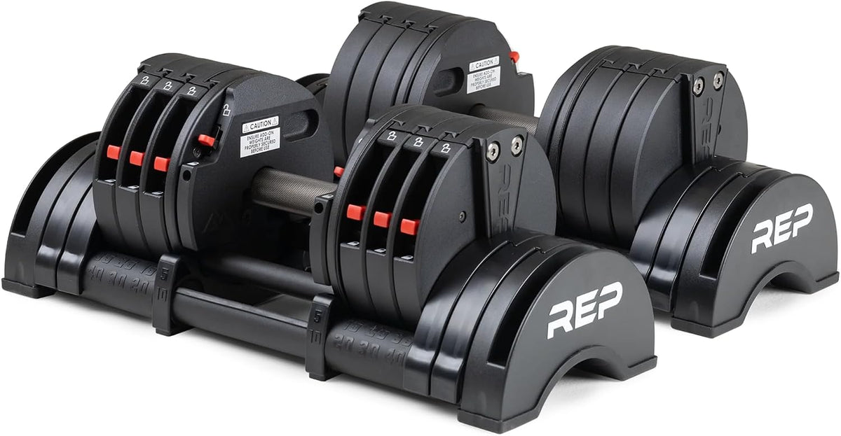 QuickDraw Adjustable Dumbbell Set, Pair, 30/40/50/60 lb Each, Steel Plates, Knurled Handle, Lock-N-Load Switch, Space-Saving Compact Free Weights, Strength Training, Home Gym, Men & Women