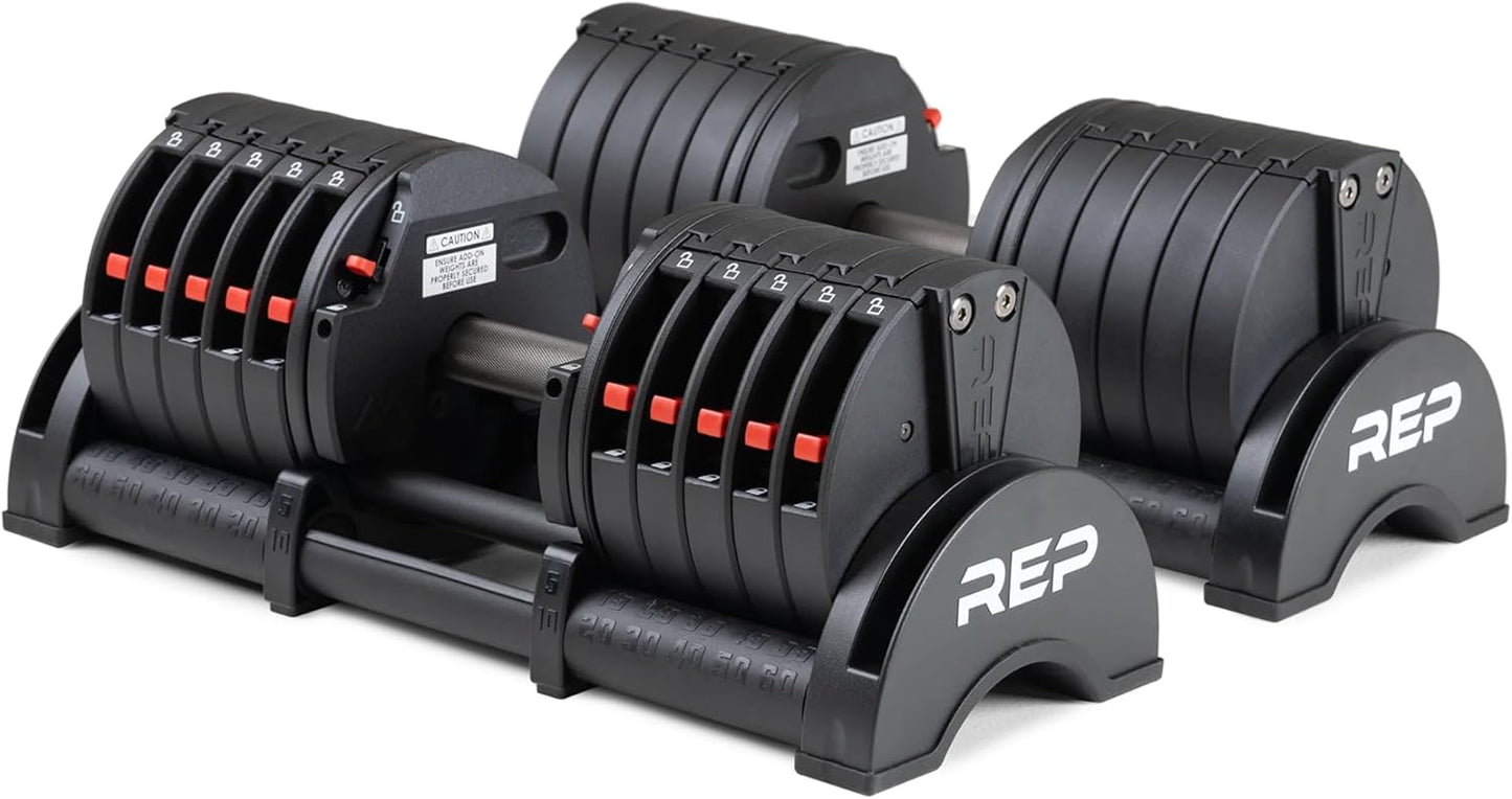 QuickDraw Adjustable Dumbbell Set, Pair, 30/40/50/60 lb Each, Steel Plates, Knurled Handle, Lock-N-Load Switch, Space-Saving Compact Free Weights, Strength Training, Home Gym, Men & Women
