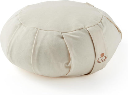Zafu Yoga Meditation Cushion with Washable Cover - Floor Cushion Pillow with Natural Buckwheat Filling - Soft Round Cotton Design for Meditating or Pranayama Exercises