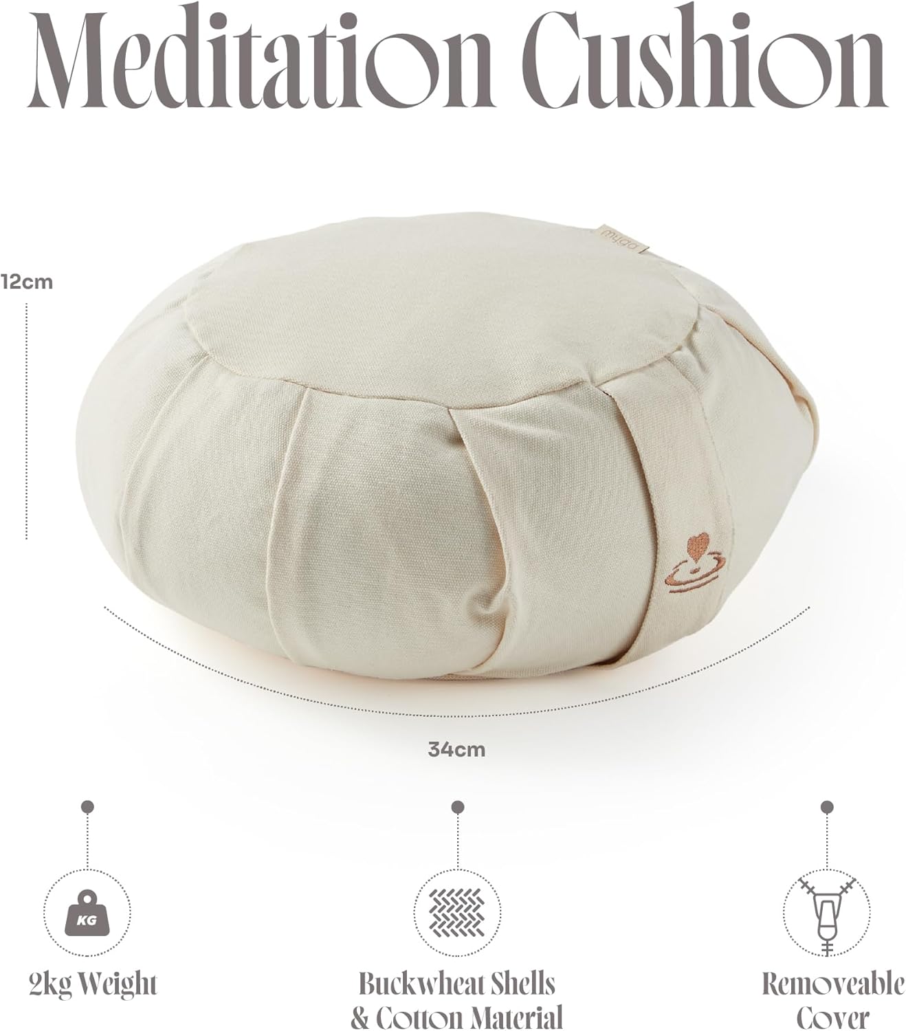 Zafu Yoga Meditation Cushion with Washable Cover - Floor Cushion Pillow with Natural Buckwheat Filling - Soft Round Cotton Design for Meditating or Pranayama Exercises