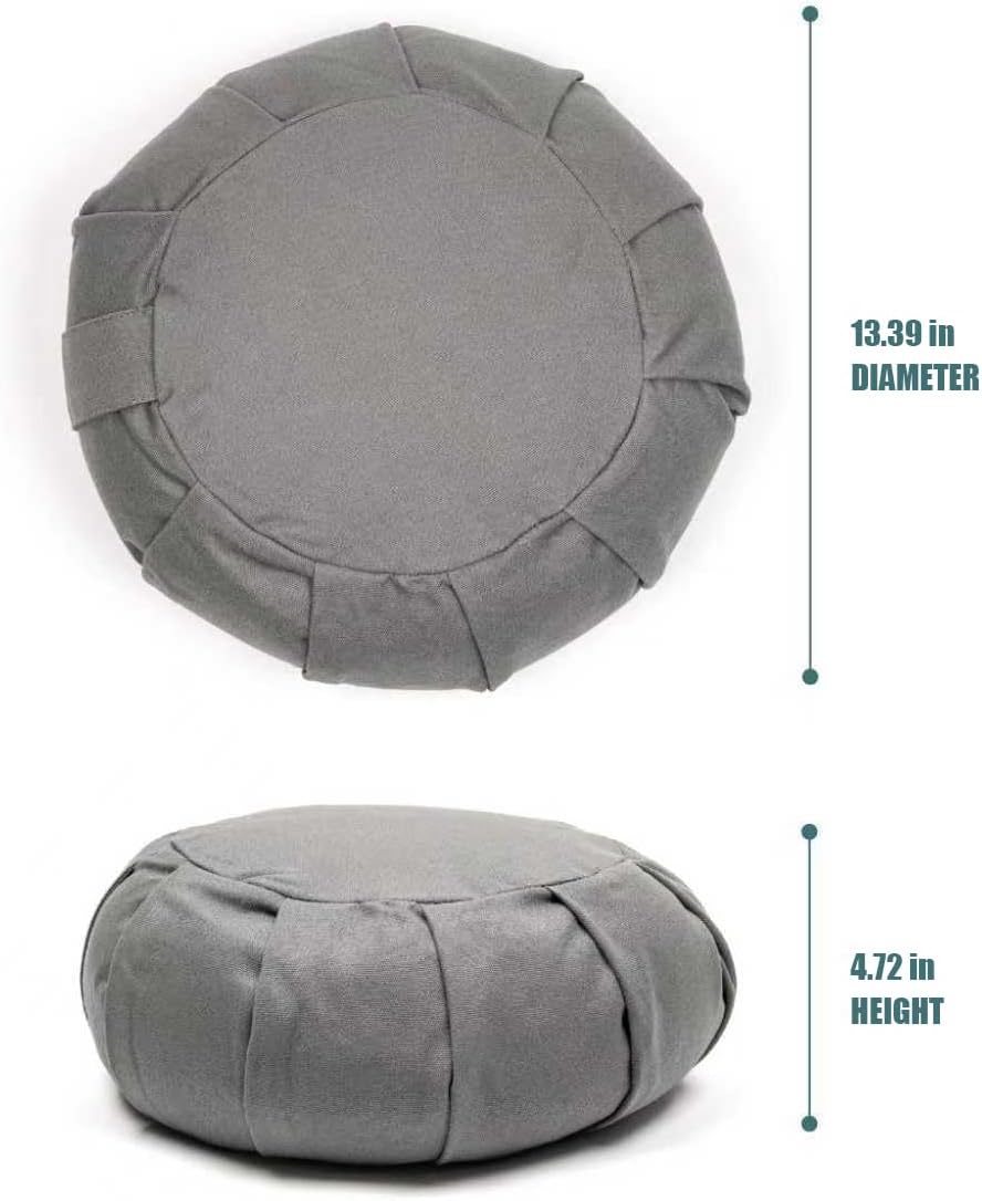 Zafu Yoga Meditation Cushion with Washable Cover - Floor Cushion Pillow with Natural Buckwheat Filling - Soft Round Cotton Design for Meditating or Pranayama Exercises
