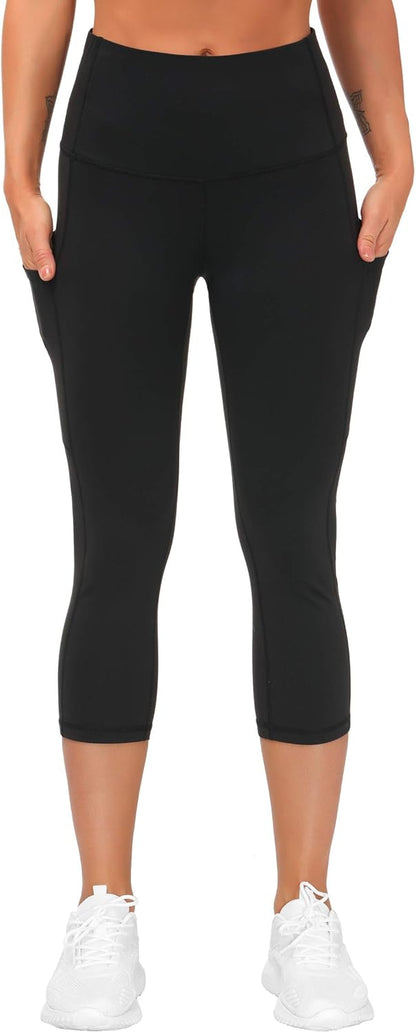 Thick High Waist Capris Yoga Pants with Pockets, Tummy Control Workout Running Yoga Leggings for Women