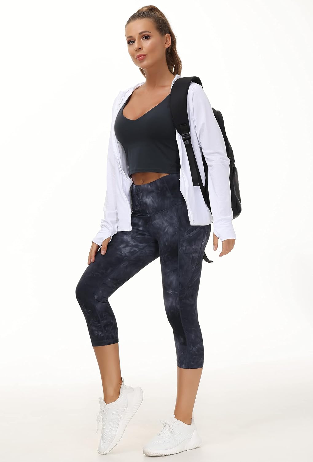 Thick High Waist Capris Yoga Pants with Pockets, Tummy Control Workout Running Yoga Leggings for Women